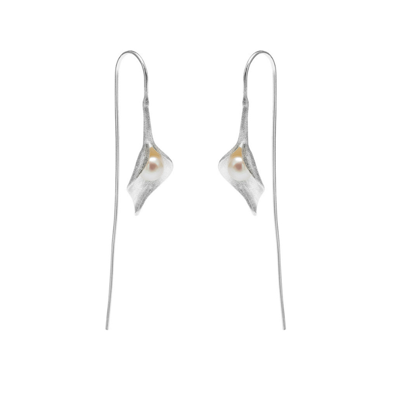 S925 Sterling Silver Pearl Calla Lily Earrings