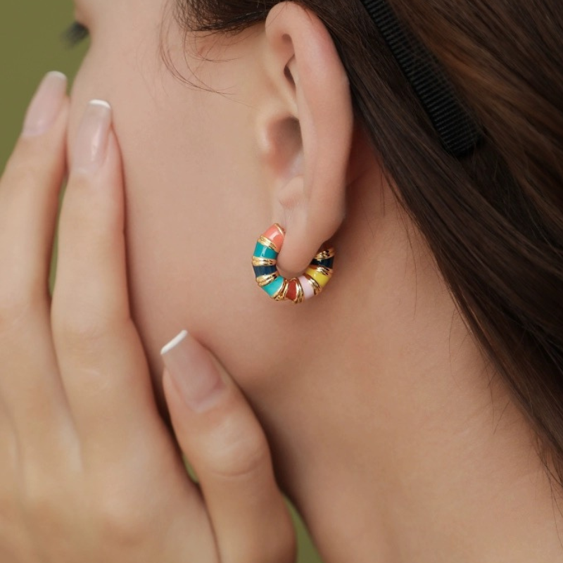 Gold-plated Earrings With Enamel Glaze