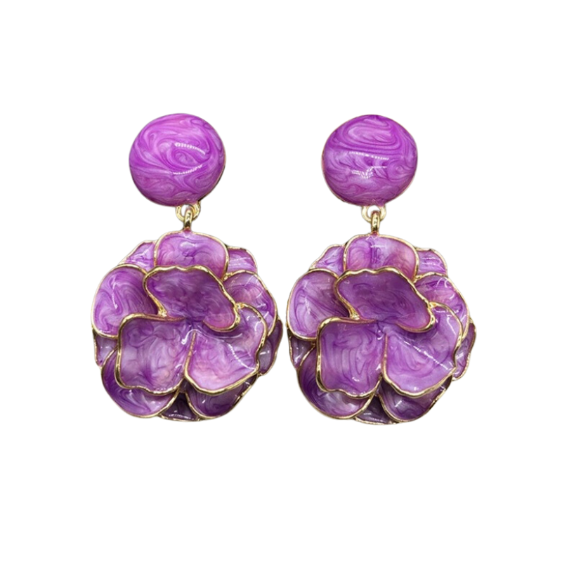 Purple Magnolia Earrings In Enamel Glaze