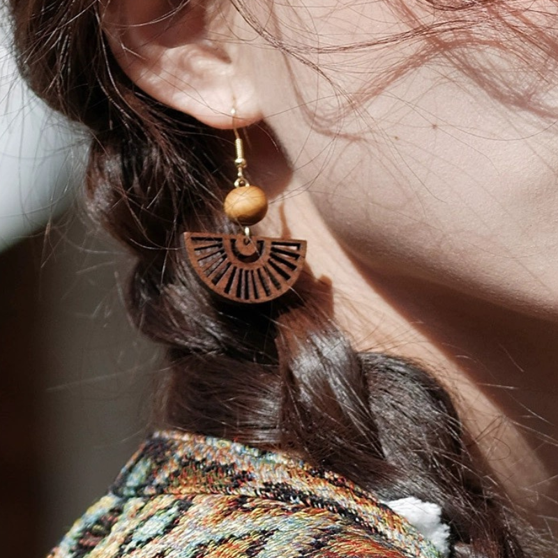 Wooden Fan Earrings