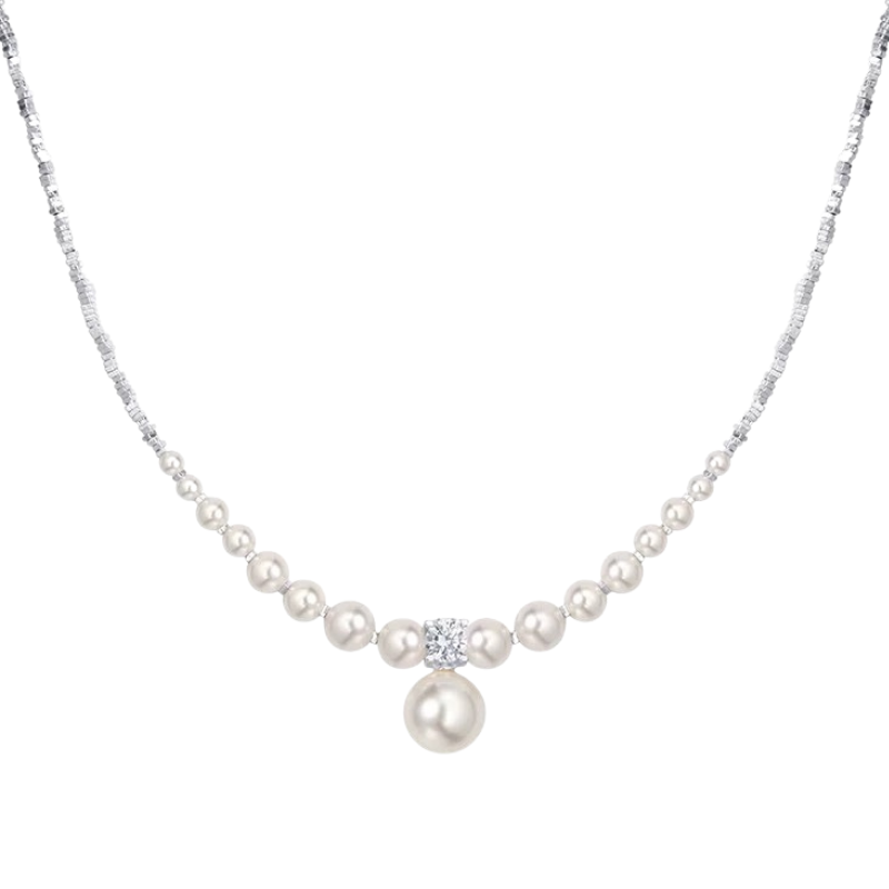 S925 Sterling Silver Highlighter Artificial Pearl Necklace