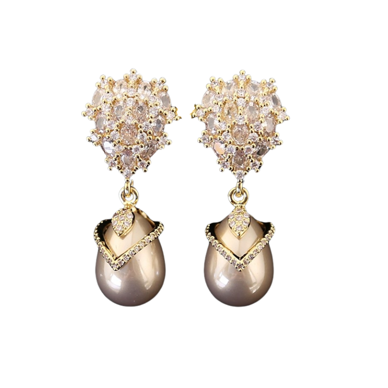 Copper Gold Plated Zircon Imitation Pearl Earrings