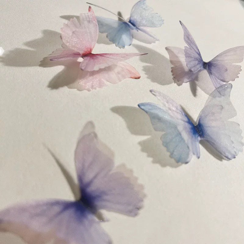 DIY Journaling Supplies - Ultra Dreamy Semi-Transparent Double-Layer Butterflies-2 pink, 2 blue, and 2 purple (6 pieces in total)