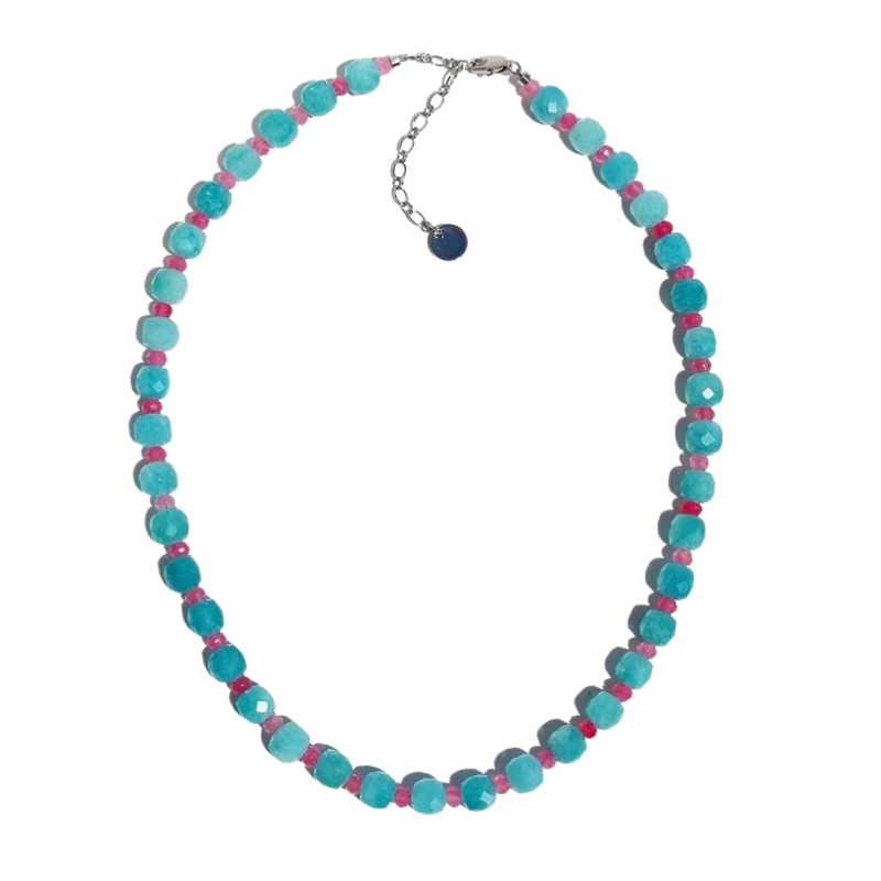 Blue & pink Opal Chalcedony Necklace