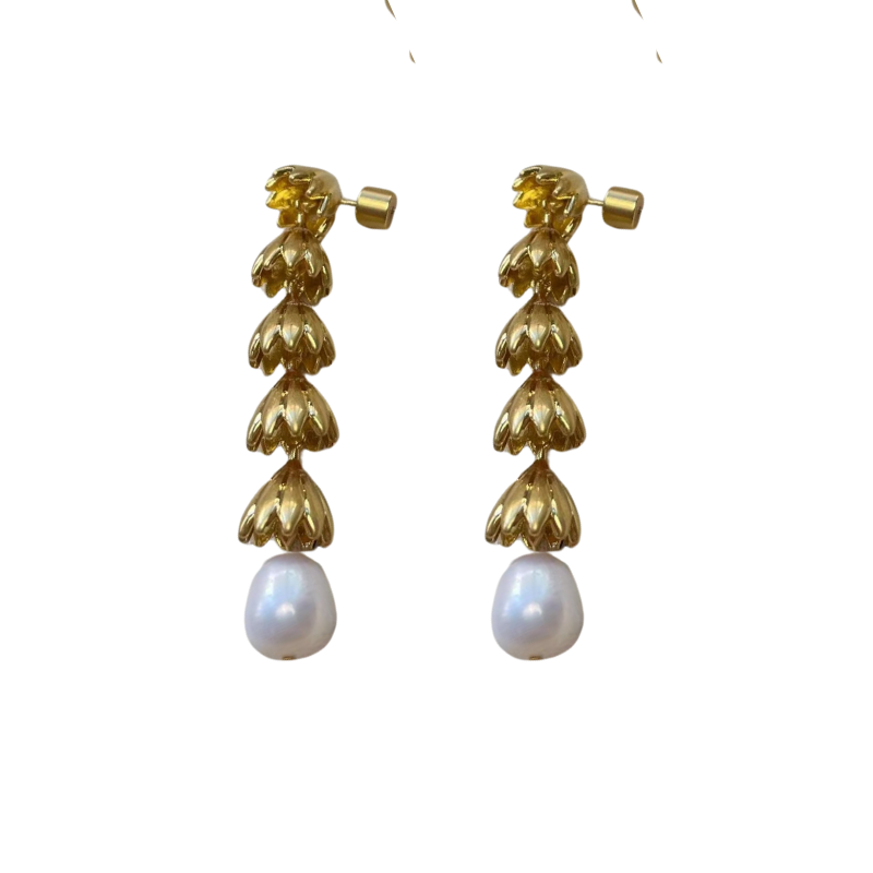 Brass S925 Silver Needle Bract Pearl Earrings