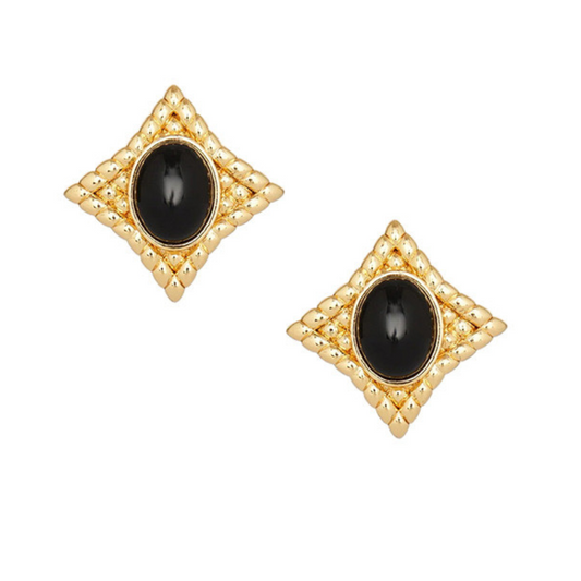 Copper Plated Gold Black Agate Earrings