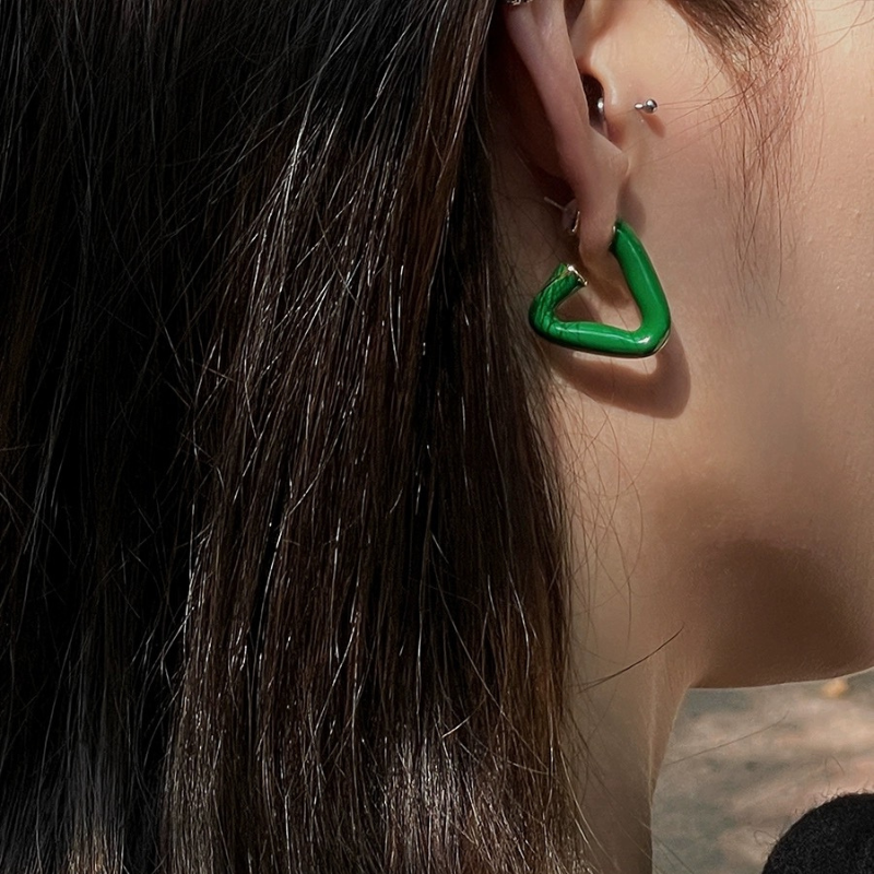 Enamelled Green Triangular Stud Earrings