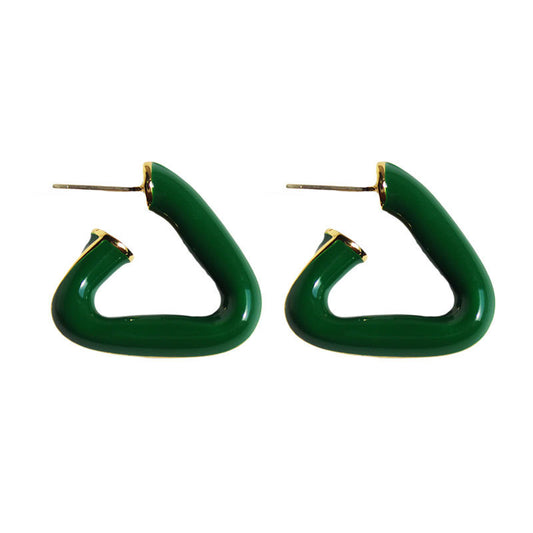 Enamelled Green Triangular Stud Earrings