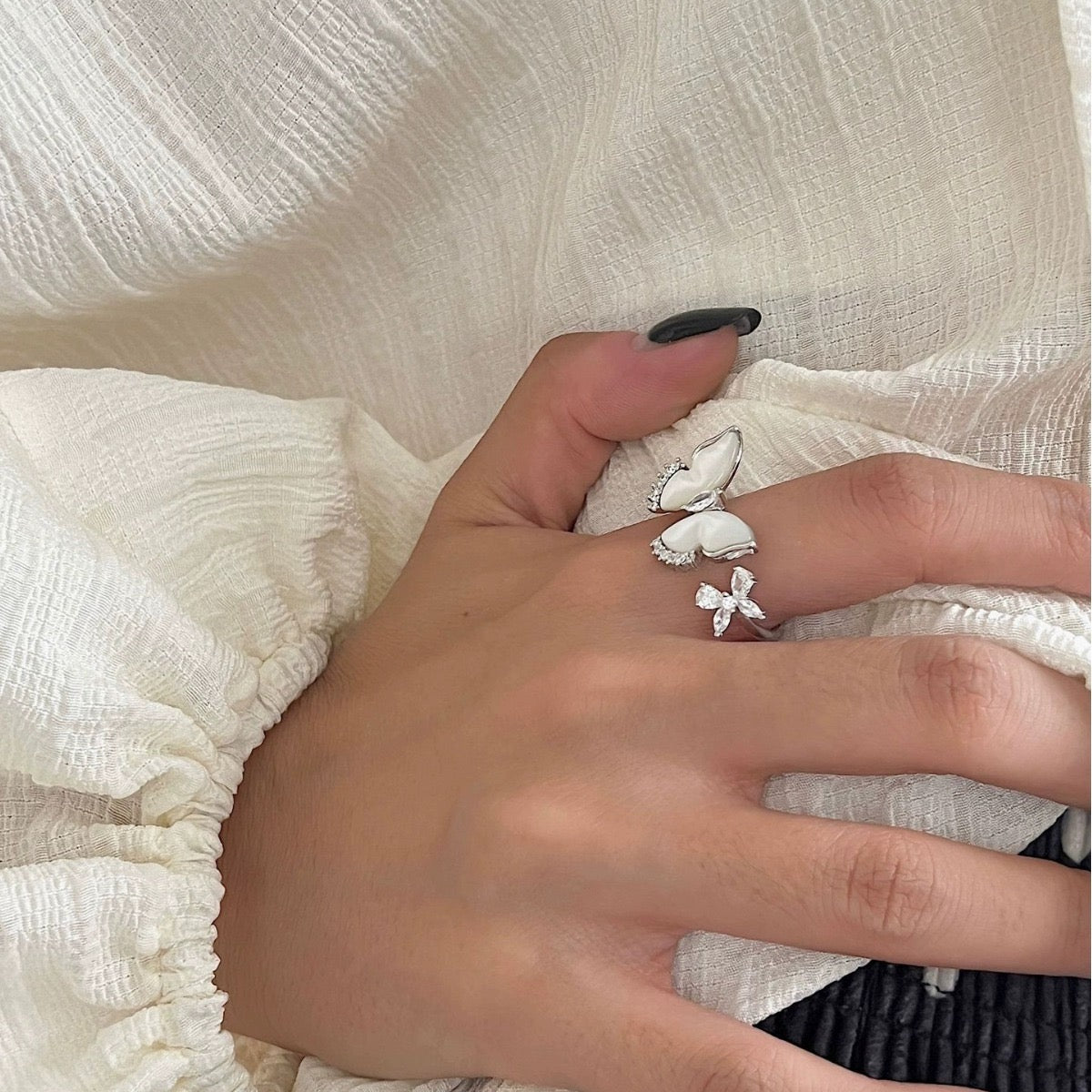 Natural Mother Of Pearl Copper Gold Plated Adjustable Ring