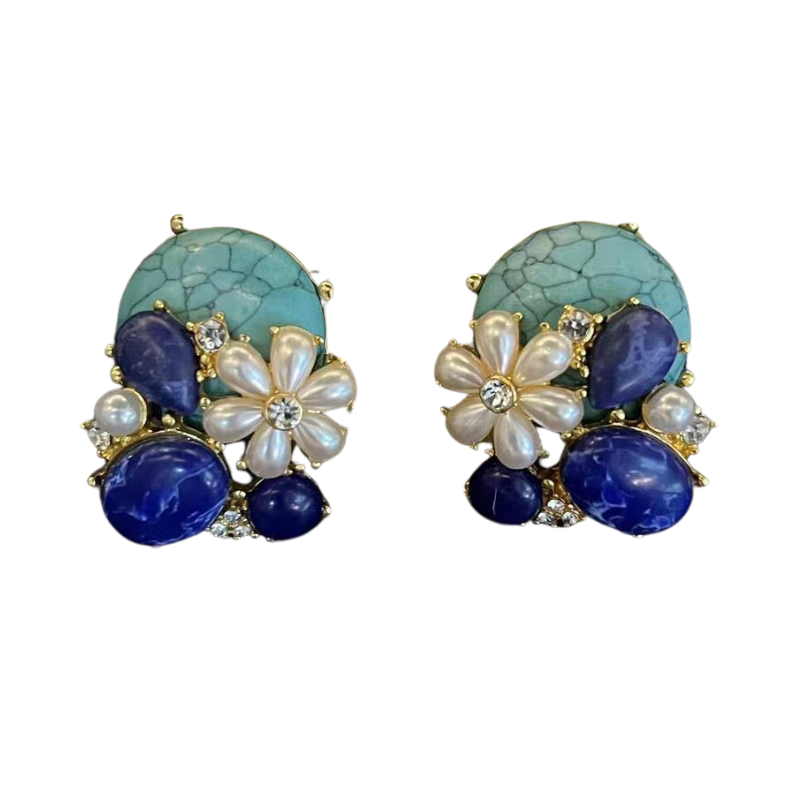 Pearl Camellia Lapis Lazuli Earrings