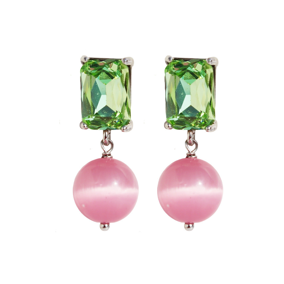 Pink Cat's Eye Zircon Earrings