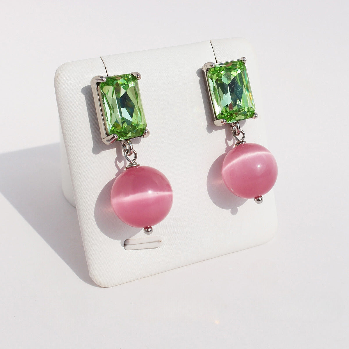 Pink Cat's Eye Zircon Earrings