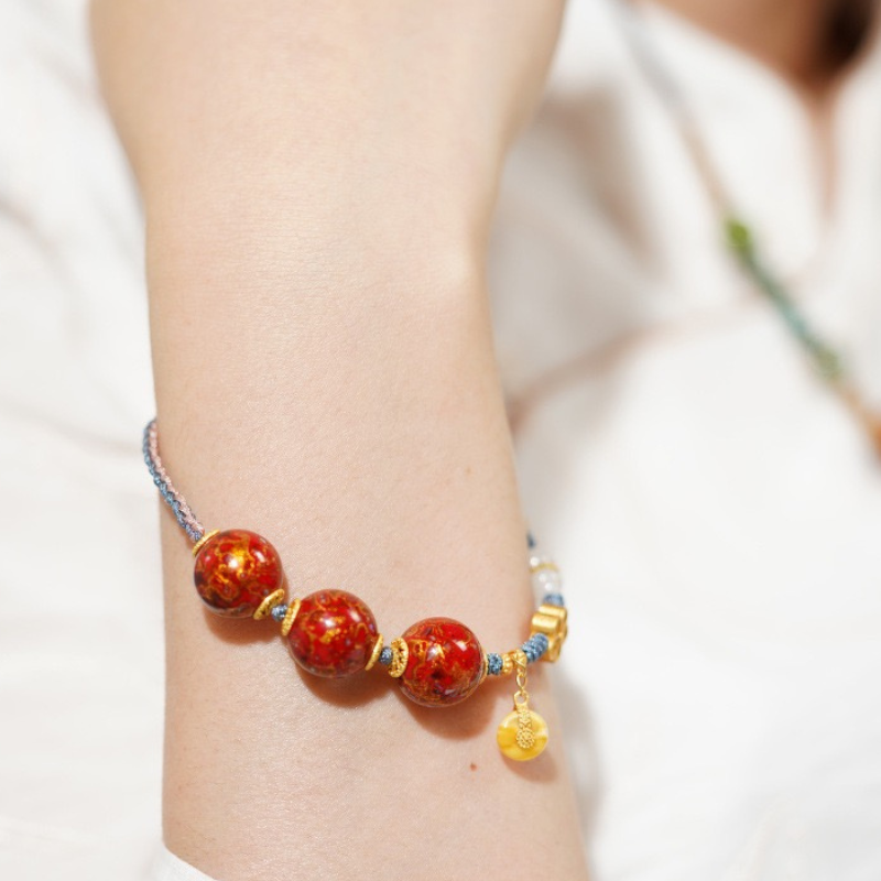 Rosewood Lacquer Bead Adjustable Bracelet