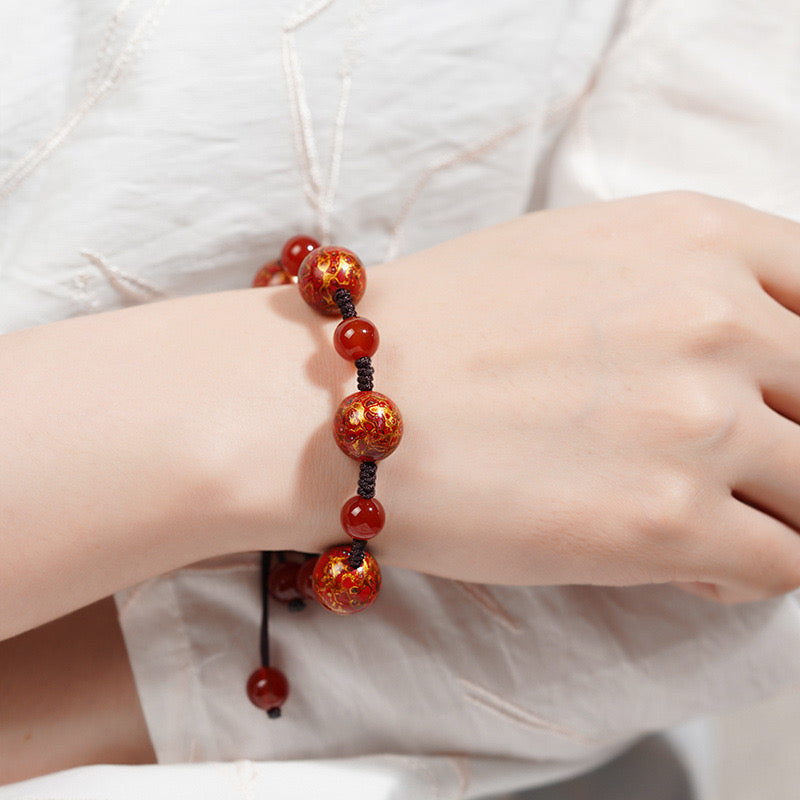 Rosewood Lacquer Bead Adjustable Bracelet