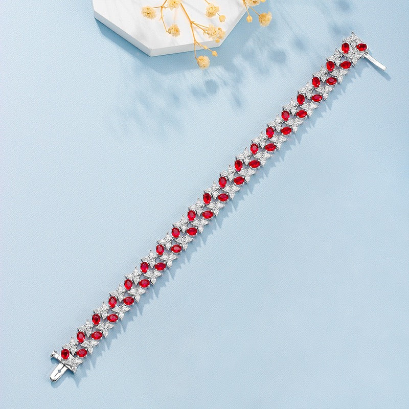 S925 Silver High Carbon Lab Created Red Diamond Brecelet