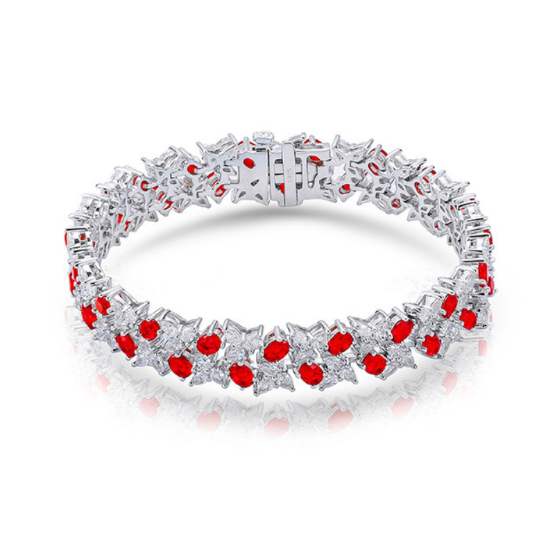 S925 Silver High Carbon Lab Created Red Diamond Brecelet