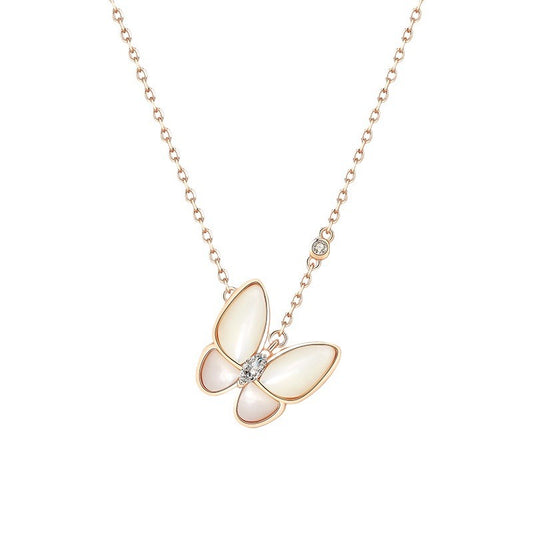 S925 Sterling Silver Butterfly Mother Of Pearl Necklace