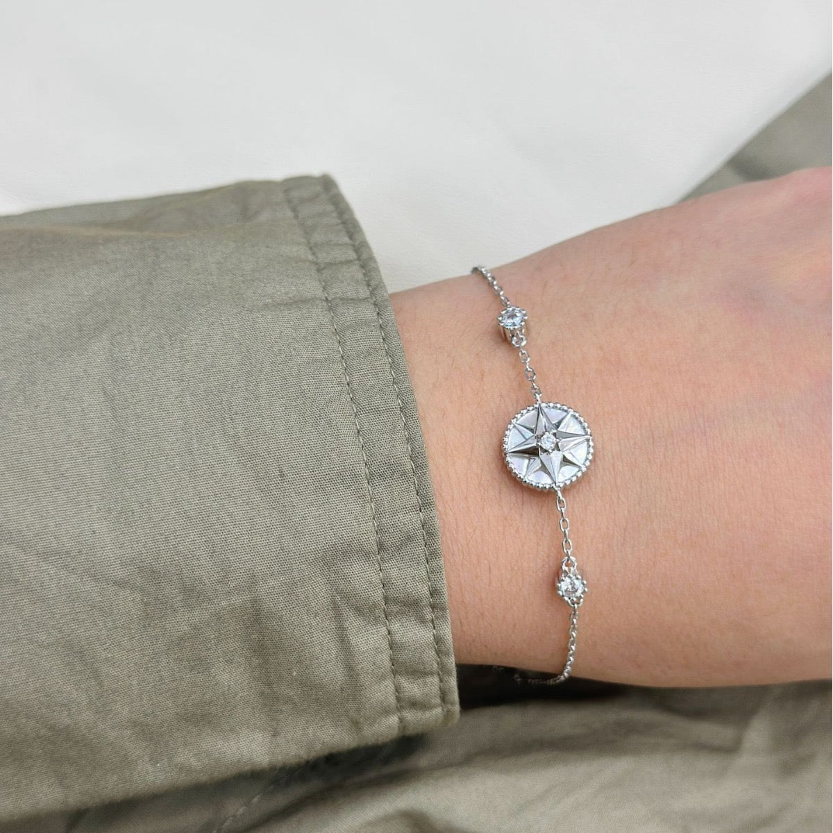 S925 Sterling Silver Compass Mother Of Pearl Bracelet