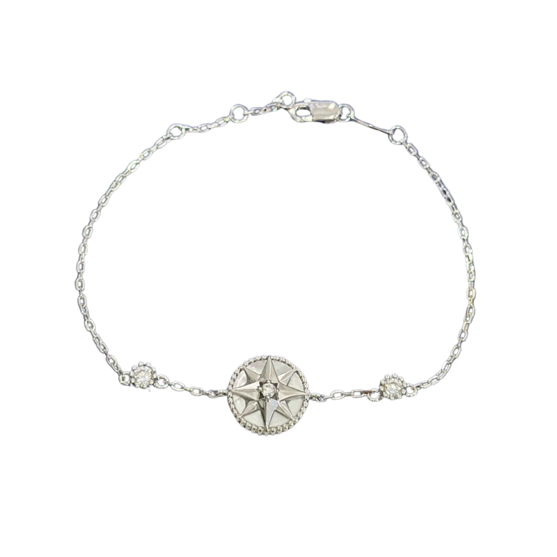 S925 Sterling Silver Compass Mother Of Pearl Bracelet