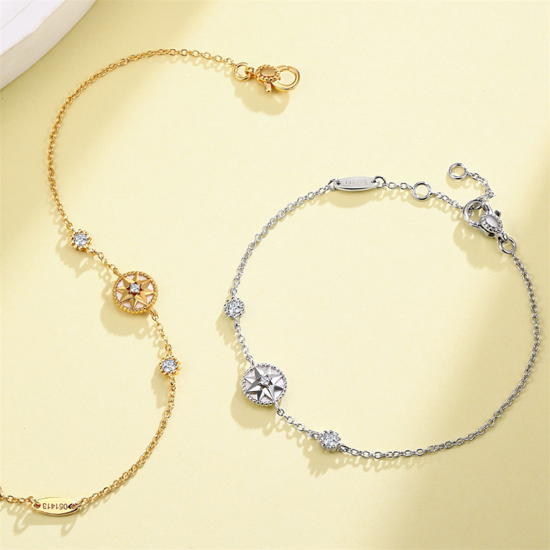 S925 Sterling Silver Compass Mother Of Pearl Bracelet