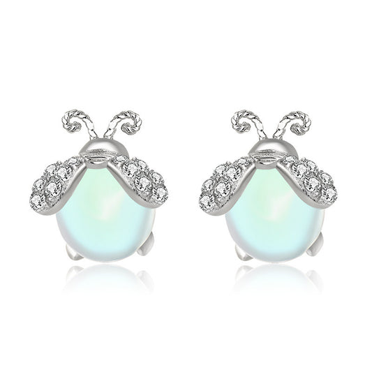 S925 Sterling Silver Firefly  Moonstone Earrings