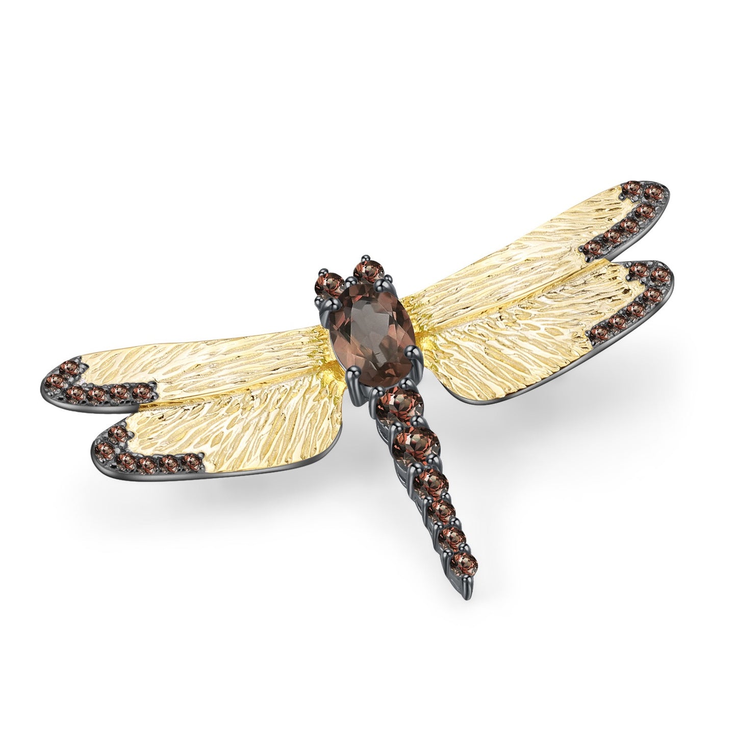 S925 Sterling Silver Gold Plated Olivine Dragonfly Brooch