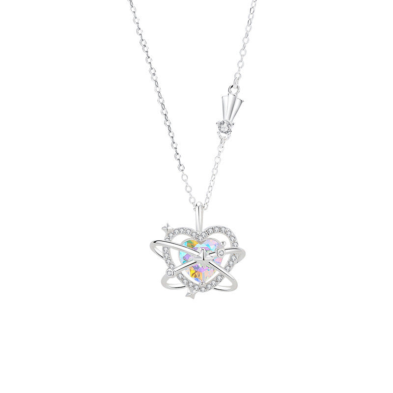 S925 Sterling Silver Heart-shaped Moonstone Necklace