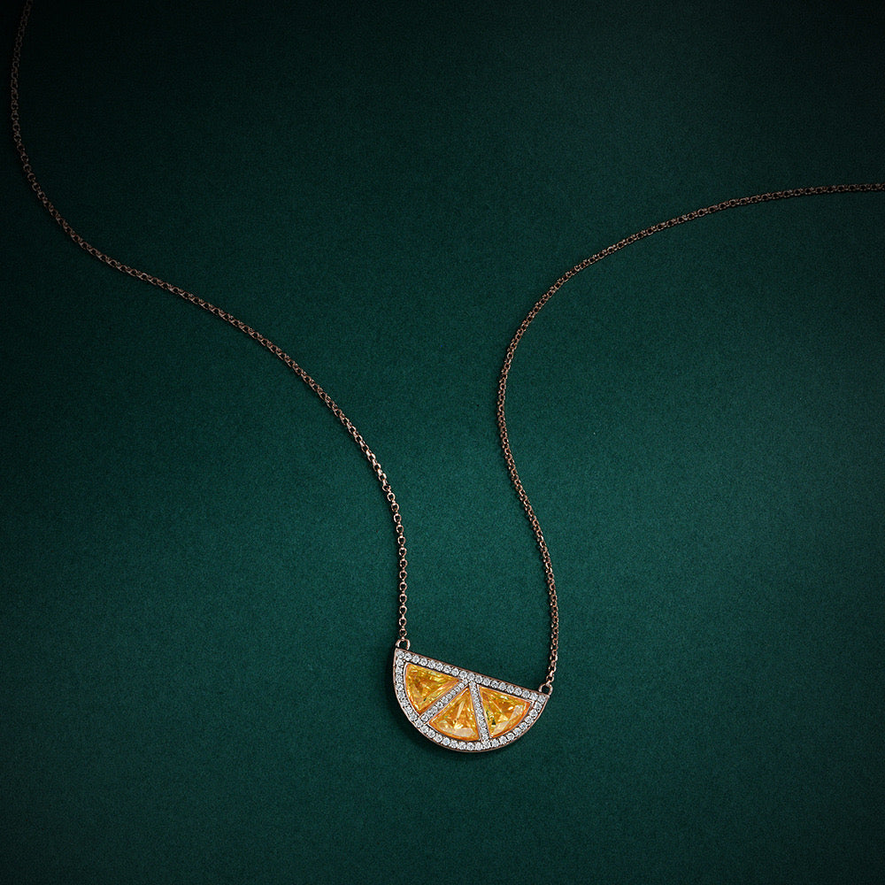 S925 Sterling Silver High Carbon Lab Created Diamand Orange Necklace