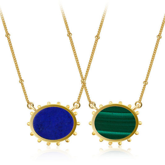 S925 Sterling Silver Lapis Lazuli Malachite Necklace