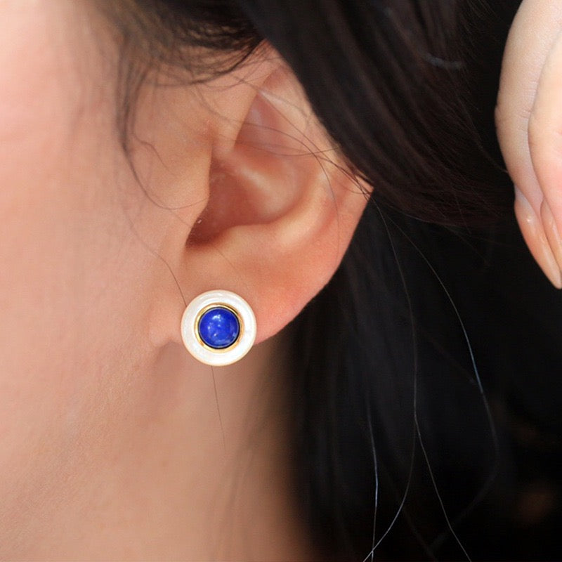 S925 Sterling Silver Lapis Lazuli Shell Earrings