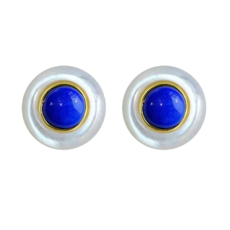 S925 Sterling Silver Lapis Lazuli Shell Earrings