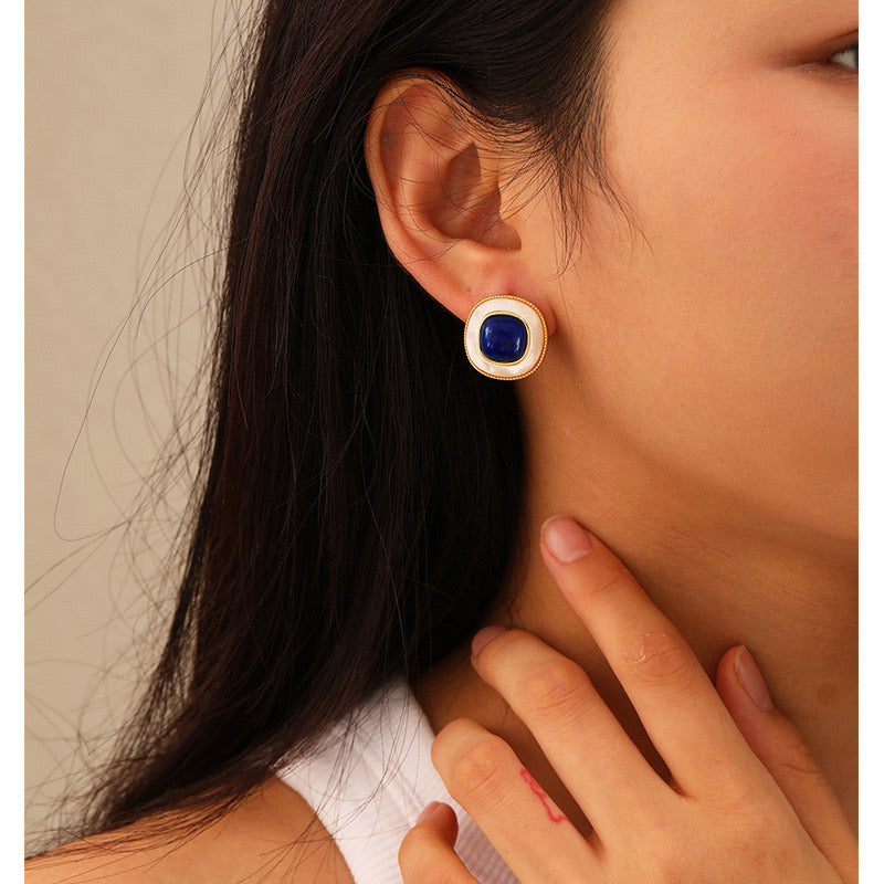 S925 Sterling Silver Lapis lazuli Shell Earrings