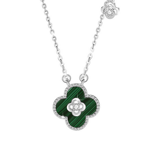 S925 Sterling Silver Malachite Flower Necklace