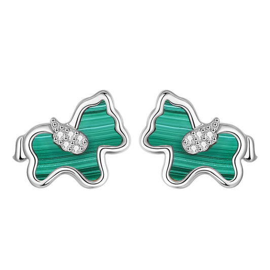 S925 Sterling Silver Malachite Horse Earrings