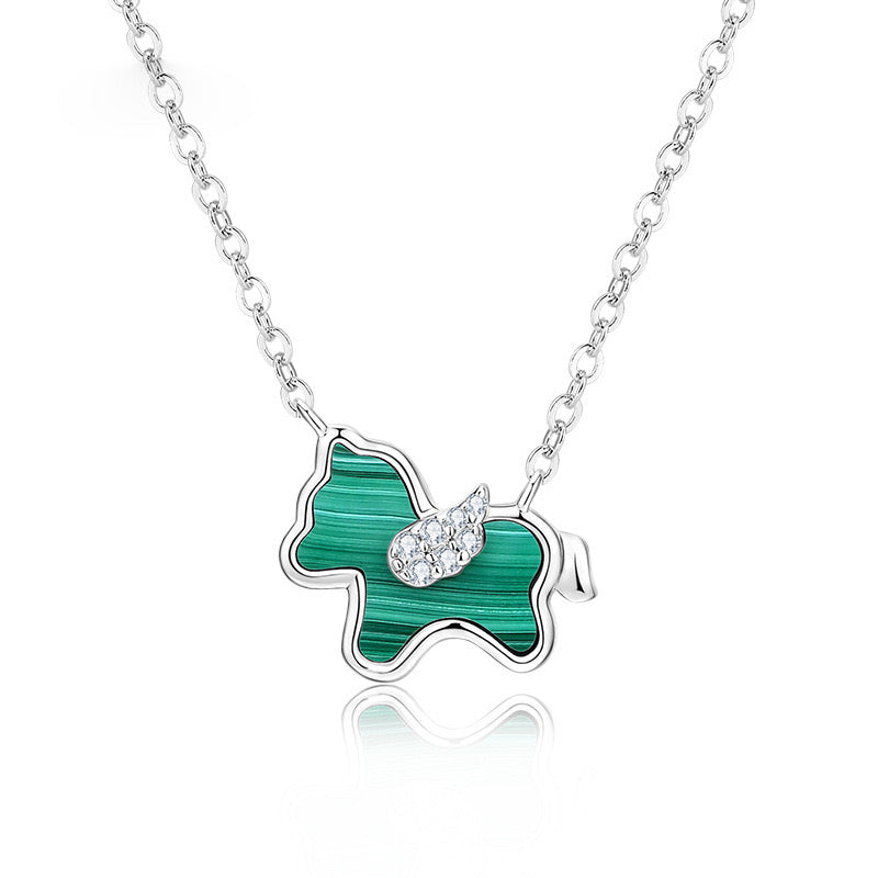 S925 Sterling Silver Malachite Horse Necklace