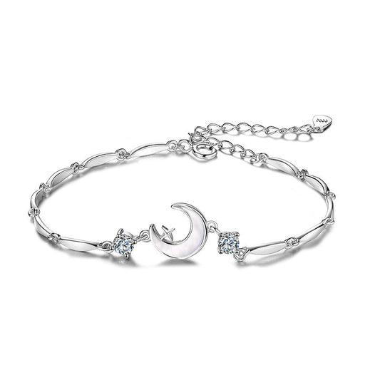 S925 Sterling Silver Mother pf pear;Moon Bracelet