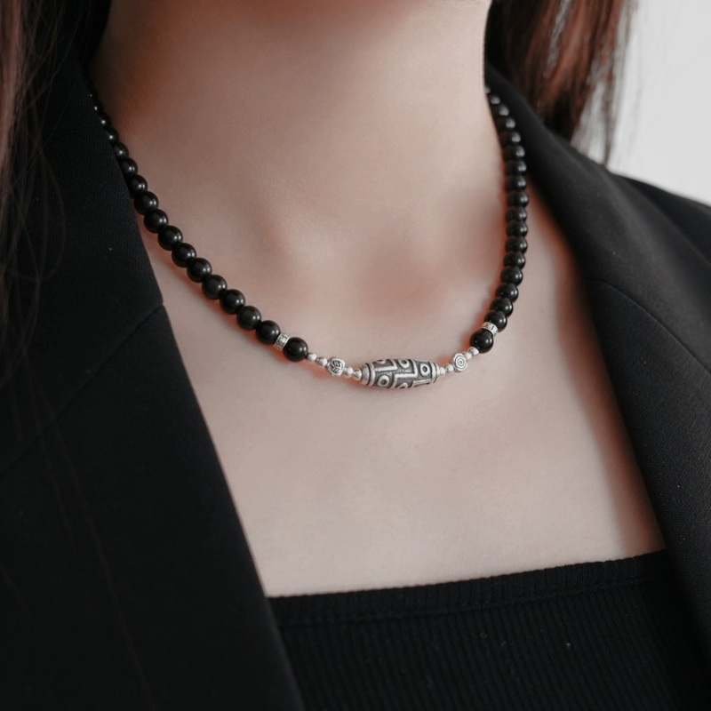 S925 Sterling Silver Obsidian Couple Necklace