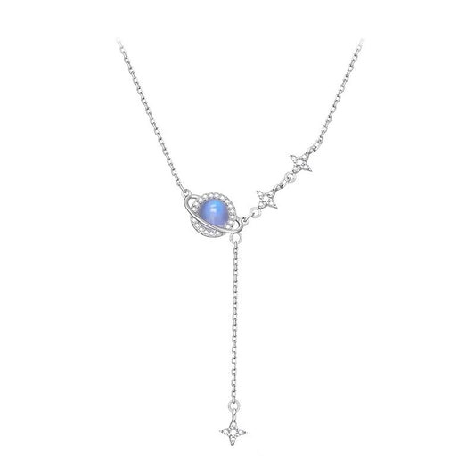 S925 Sterling Silver Planet Moonstone Necklace