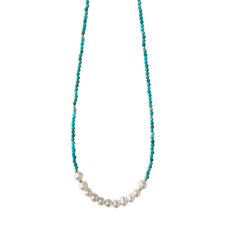 TS925 Sterling Silver Turquoise Pearl Necklace