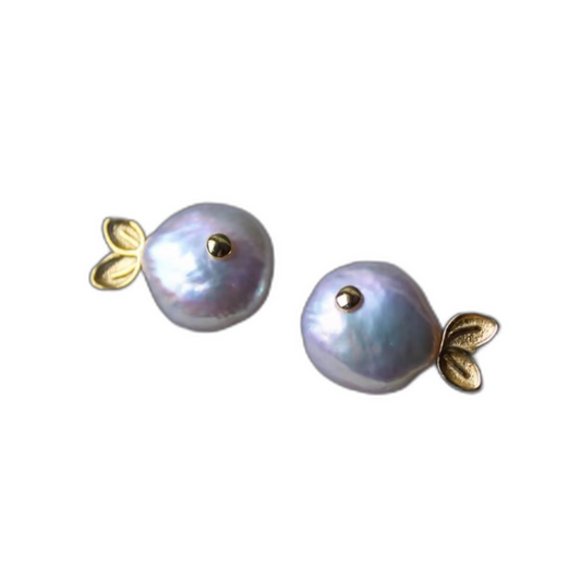 Freshwater Baroque Pearl Small Fish 925 Silver Stud Earrings